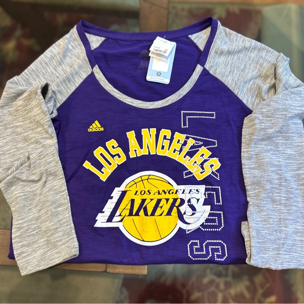 NWT Los Angeles Lakers NBA 4her Long Sleeve, Scoop Neck, Grey Purple Gold Tee, L